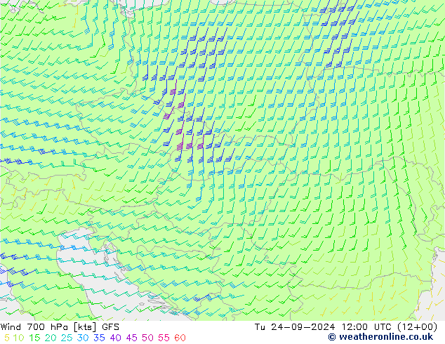 Wind 700 hPa GFS di 24.09.2024 12 UTC