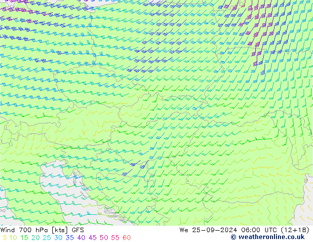 Vento 700 hPa GFS mer 25.09.2024 06 UTC