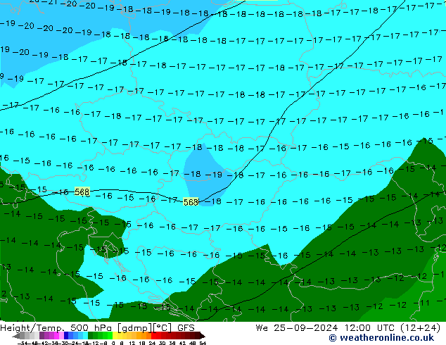 Height/Temp. 500 hPa GFS śro. 25.09.2024 12 UTC