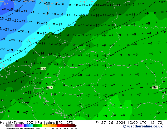 Z500/Rain (+SLP)/Z850 GFS vie 27.09.2024 12 UTC