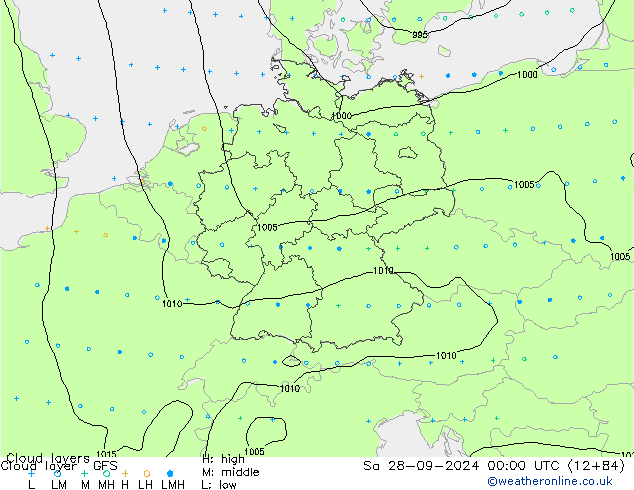 Cloud layer GFS Sa 28.09.2024 00 UTC