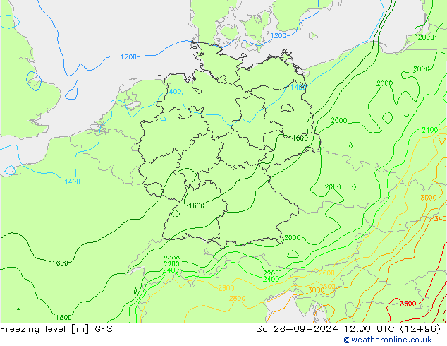 Freezing level GFS so. 28.09.2024 12 UTC