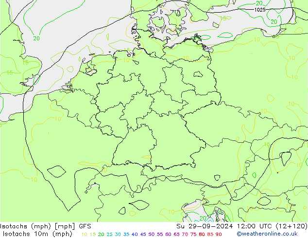 Isotachs (mph) GFS Su 29.09.2024 12 UTC