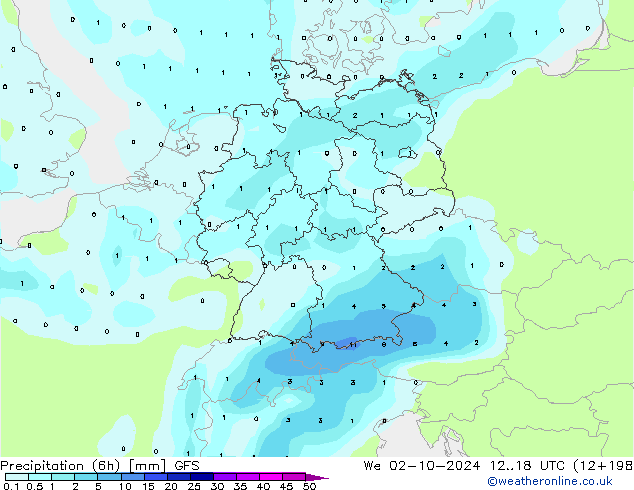 Precipitation (6h) GFS We 02.10.2024 18 UTC