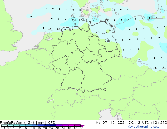 Precipitation (12h) GFS Mo 07.10.2024 12 UTC