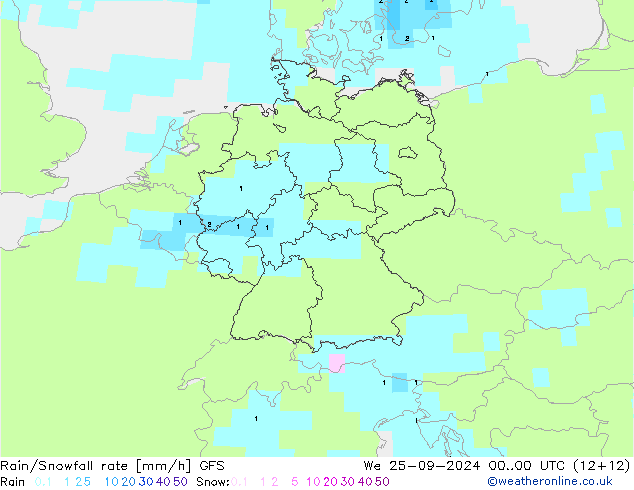 Regen/Schneefallrate GFS Mi 25.09.2024 00 UTC