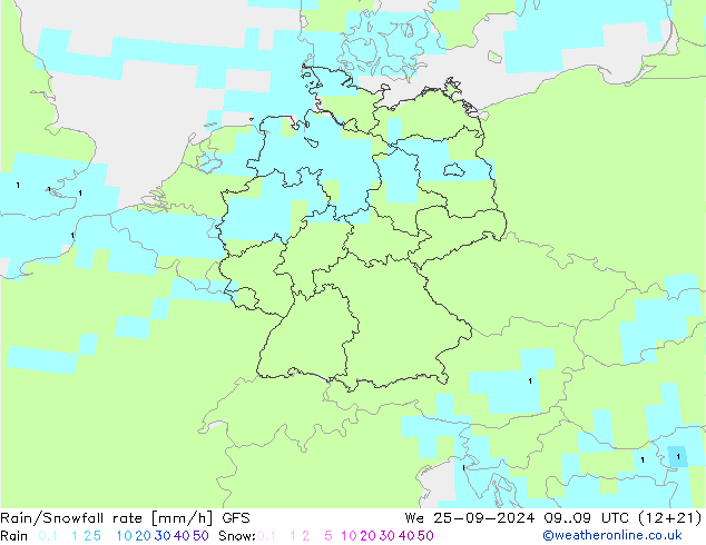 Rain/Snowfall rate GFS We 25.09.2024 09 UTC