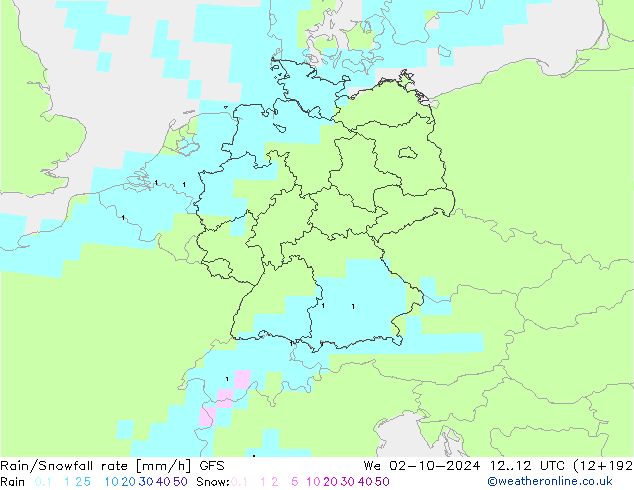 Rain/Snowfall rate GFS ср 02.10.2024 12 UTC