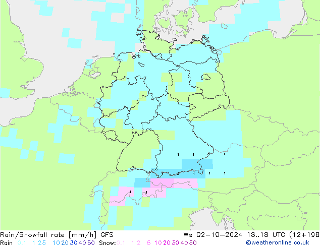 Rain/Snowfall rate GFS We 02.10.2024 18 UTC