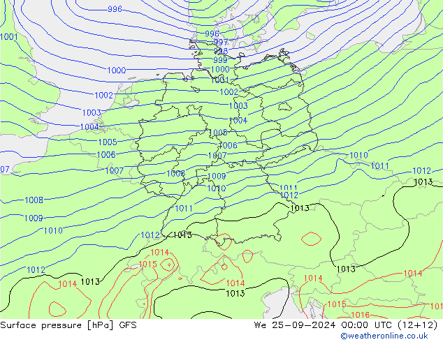 Atmosférický tlak GFS St 25.09.2024 00 UTC