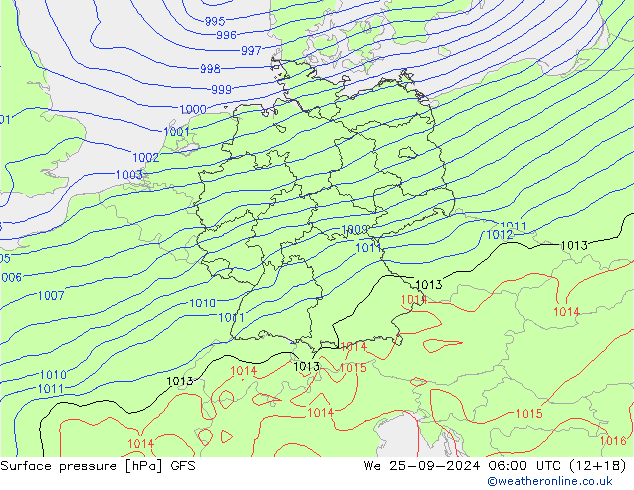 Atmosférický tlak GFS St 25.09.2024 06 UTC