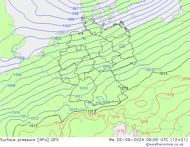 Pressione al suolo GFS mer 25.09.2024 09 UTC