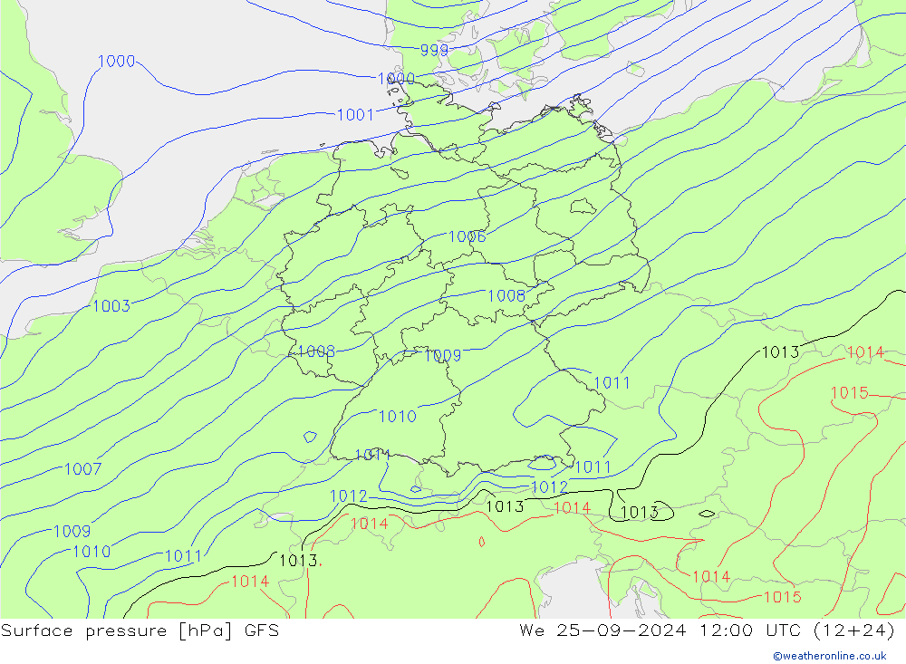 Surface pressure GFS We 25.09.2024 12 UTC