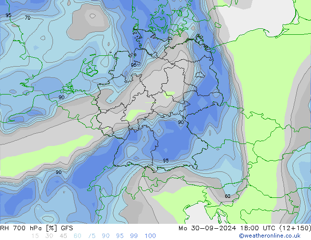 RH 700 hPa GFS lun 30.09.2024 18 UTC