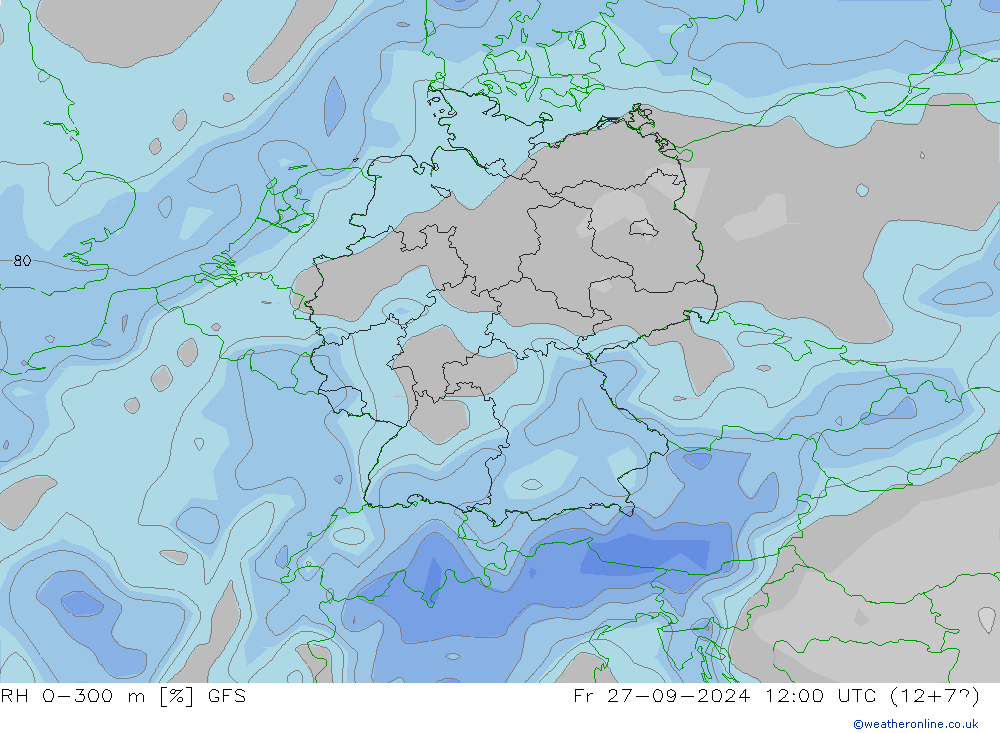 RH 0-300 m GFS Fr 27.09.2024 12 UTC