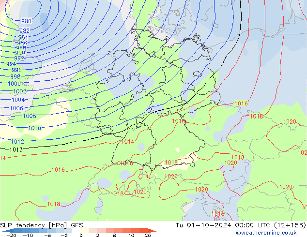 SLP tendency GFS Tu 01.10.2024 00 UTC