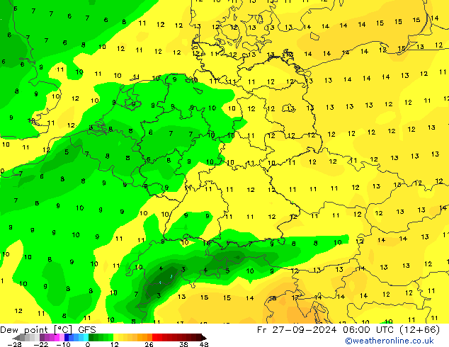 Dauwpunt GFS vr 27.09.2024 06 UTC