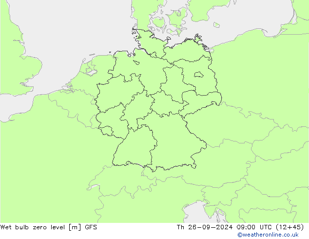 Wet bulb zero level GFS Čt 26.09.2024 09 UTC