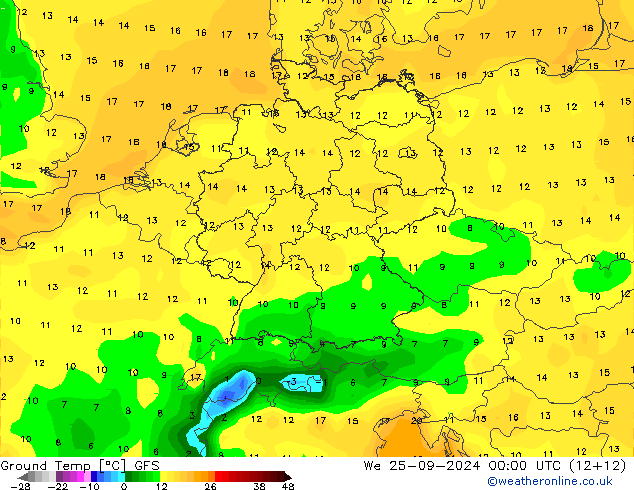 Temp GFS mer 25.09.2024 00 UTC