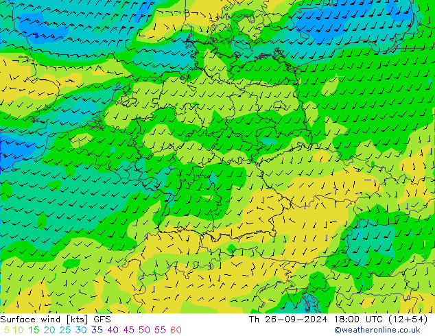 Vento 10 m GFS Qui 26.09.2024 18 UTC