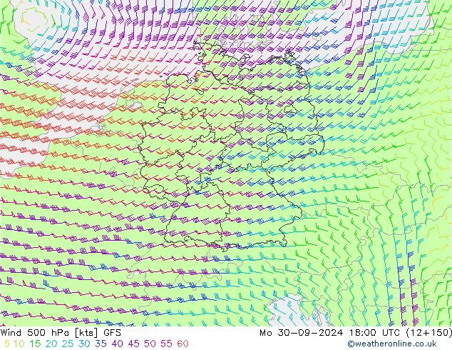 Wind 500 hPa GFS Mo 30.09.2024 18 UTC