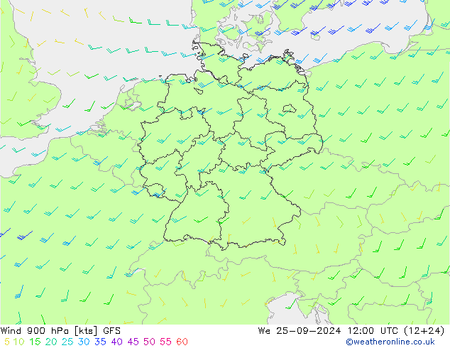 Wind 900 hPa GFS St 25.09.2024 12 UTC