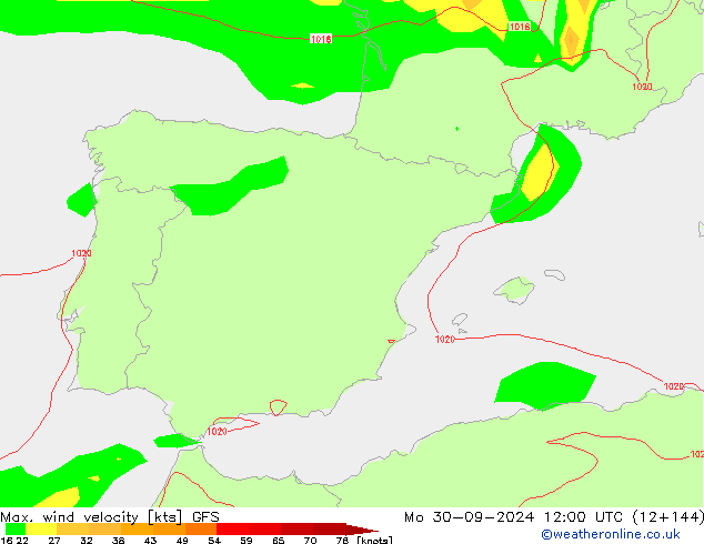 Max. wind velocity GFS Mo 30.09.2024 12 UTC