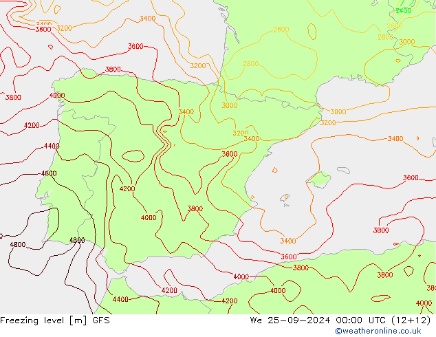 Freezing level GFS St 25.09.2024 00 UTC