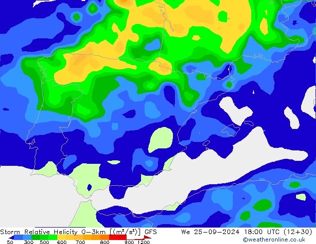 Storm Relative Helicity GFS Mi 25.09.2024 18 UTC