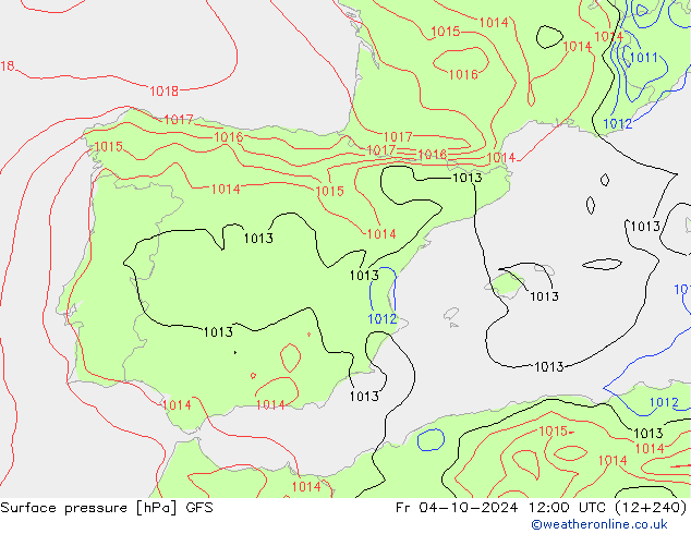 Surface pressure GFS Fr 04.10.2024 12 UTC