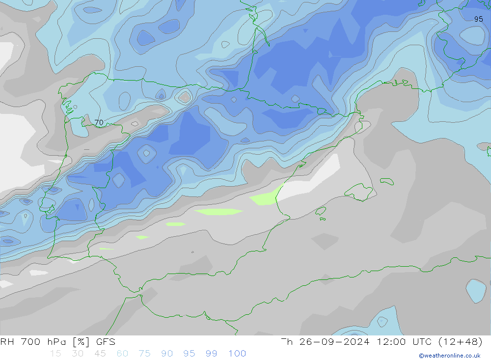 RH 700 hPa GFS Th 26.09.2024 12 UTC