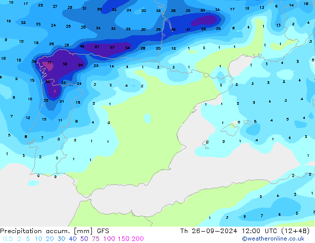 Precipitation accum. GFS Th 26.09.2024 12 UTC