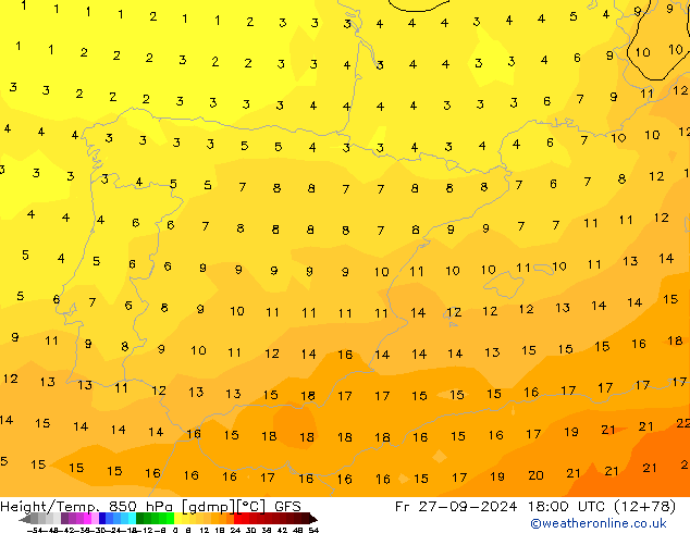 Height/Temp. 850 hPa GFS  27.09.2024 18 UTC