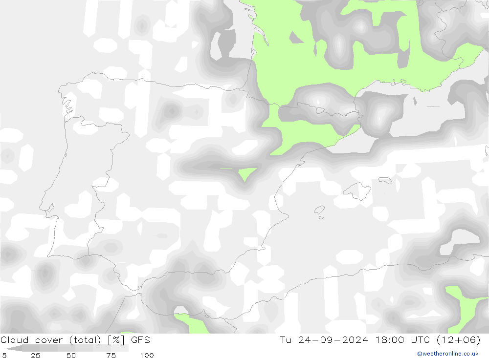 Bewolking (Totaal) GFS di 24.09.2024 18 UTC