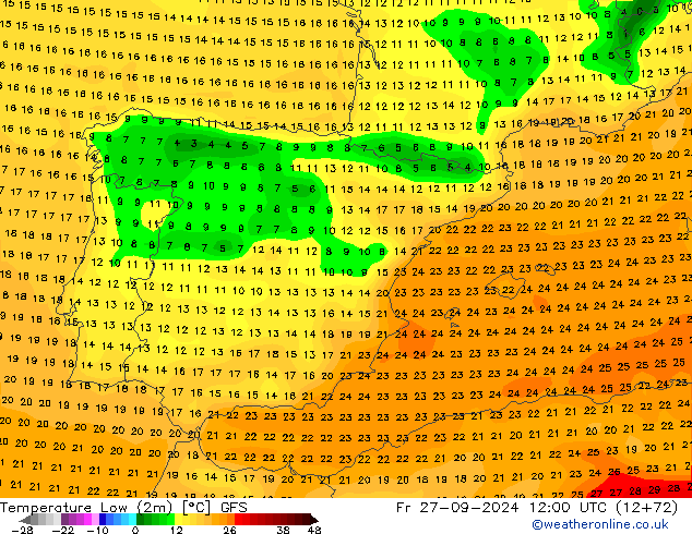 Темпер. мин. (2т) GFS пт 27.09.2024 12 UTC