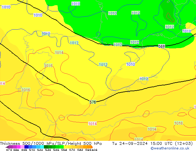 Espesor 500-1000 hPa GFS mar 24.09.2024 15 UTC