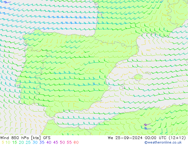 Vent 850 hPa GFS mer 25.09.2024 00 UTC