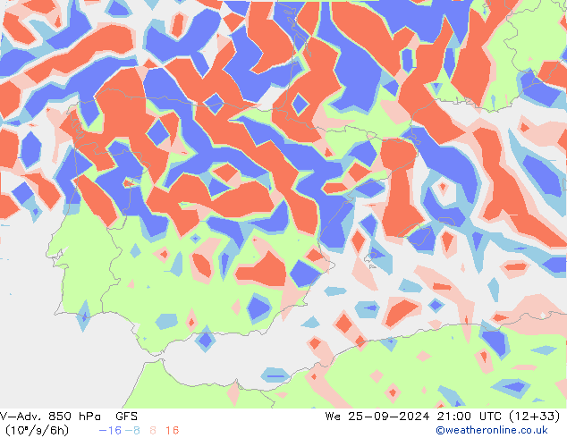 V-Adv. 850 hPa GFS mer 25.09.2024 21 UTC