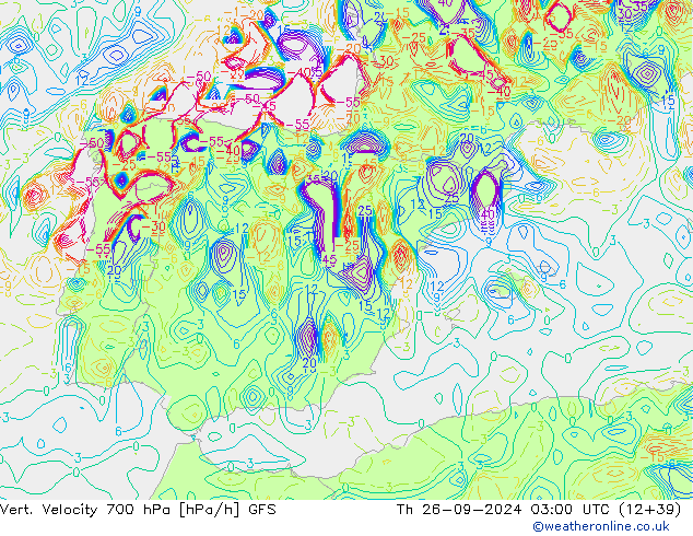 Vert. Velocity 700 hPa GFS Qui 26.09.2024 03 UTC