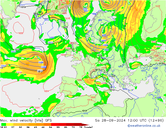 Max. wind velocity GFS Sa 28.09.2024 12 UTC