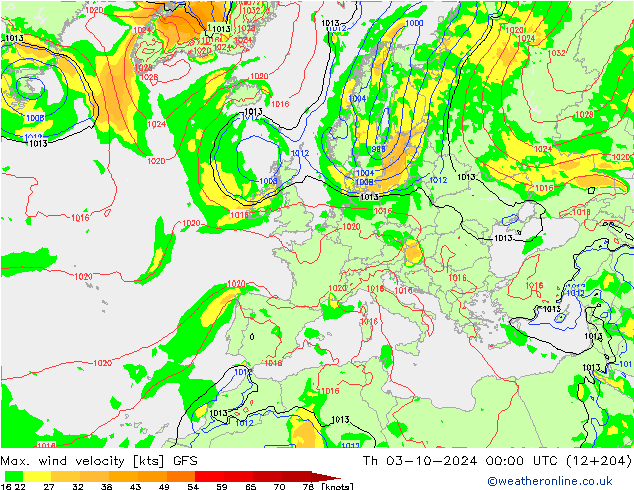 Max. wind velocity GFS jeu 03.10.2024 00 UTC