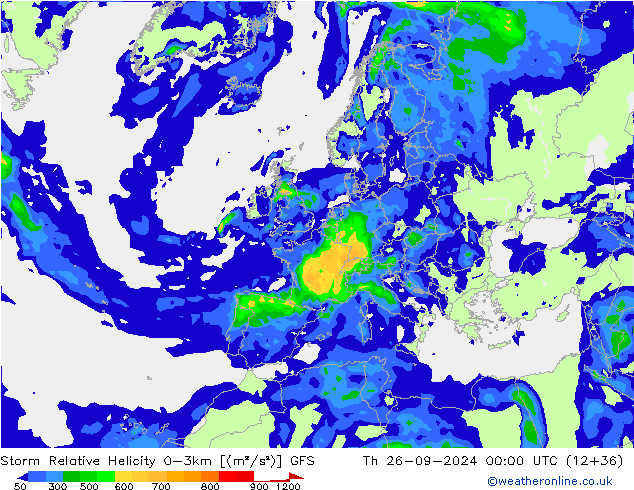 Storm Relative Helicity GFS Th 26.09.2024 00 UTC