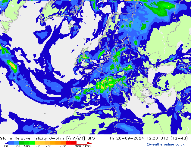 Storm Relative Helicity GFS jue 26.09.2024 12 UTC