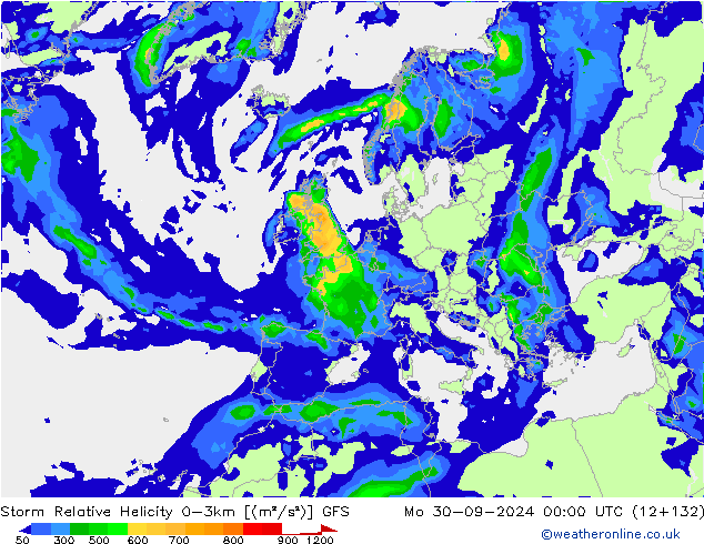 Storm Relative Helicity GFS lun 30.09.2024 00 UTC