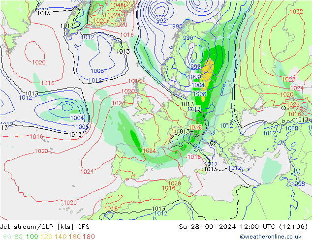 Jet stream/SLP GFS Sa 28.09.2024 12 UTC