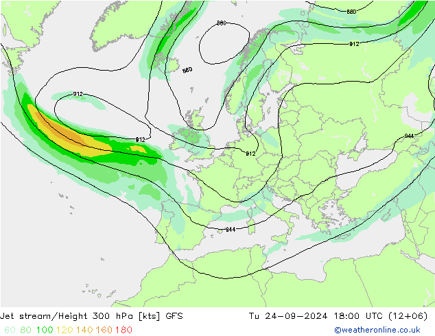 Jet stream/Height 300 hPa GFS Tu 24.09.2024 18 UTC