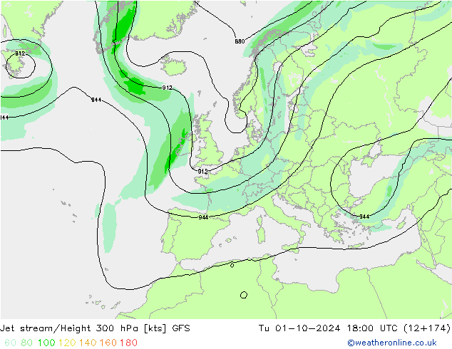 Corrente a getto GFS mar 01.10.2024 18 UTC