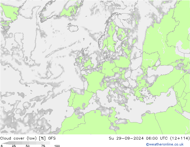 Bewolking (Laag) GFS zo 29.09.2024 06 UTC