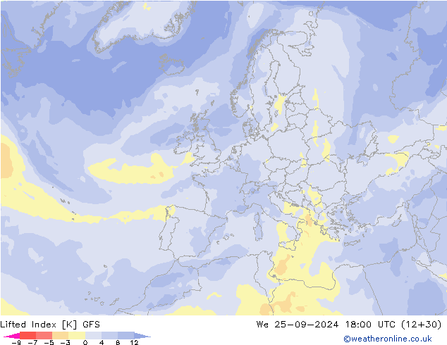 Lifted Index GFS mié 25.09.2024 18 UTC