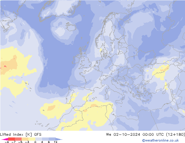 Indice de soulèvement GFS mer 02.10.2024 00 UTC